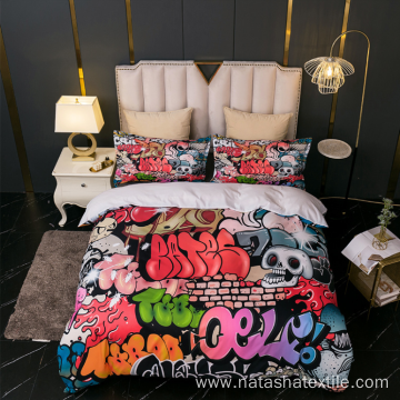 Graffiti 3D printing three-piece polyester bedding set